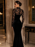 The Stewardess Dress: Long Velvet lace Dress