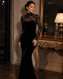 The Stewardess Dress: Long Velvet lace Dress