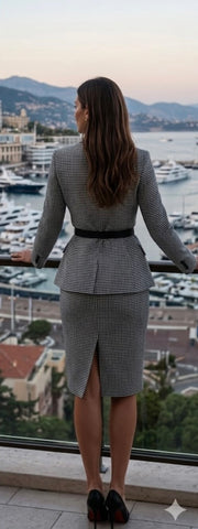 The Stewardess Edit: Wool Houndstooth Skirt Suit
